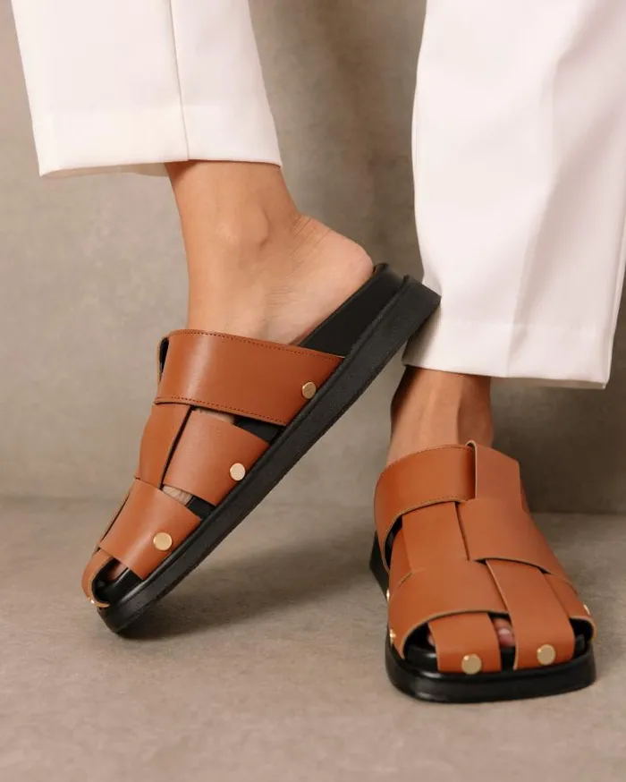 ALOHAS Clogs Women Stuart 8211 Brown Leather Mules