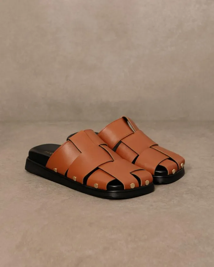 ALOHAS Clogs Women Stuart 8211 Brown Leather Mules