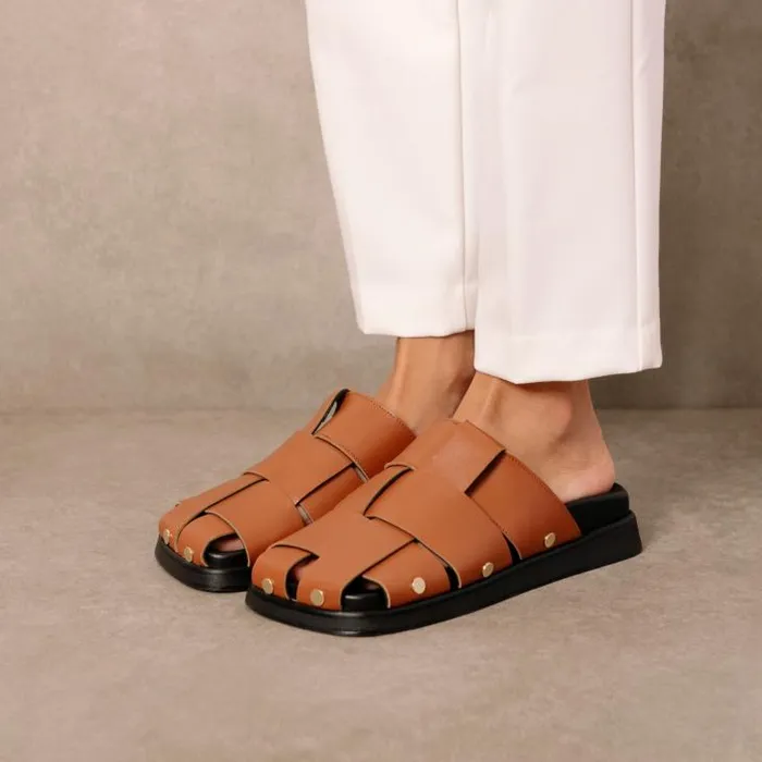 ALOHAS Clogs Women Stuart 8211 Brown Leather Mules