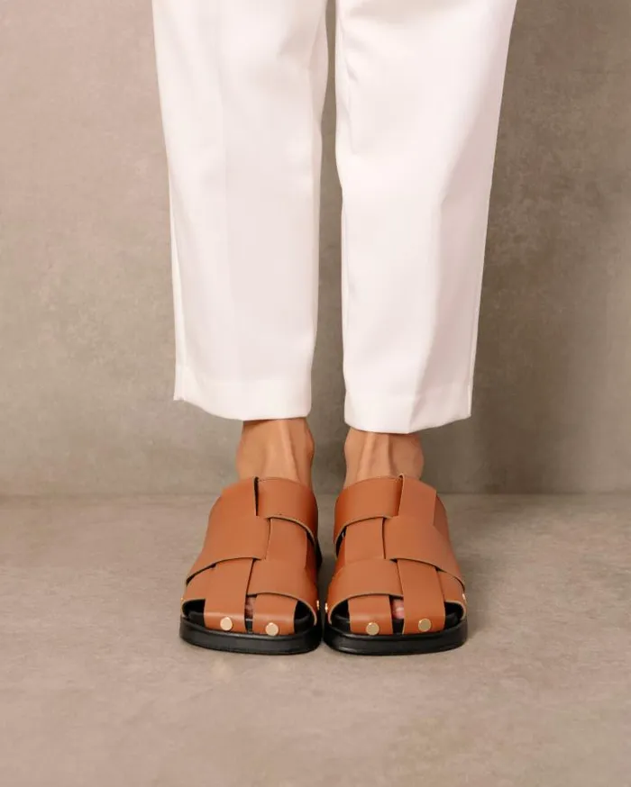 ALOHAS Clogs Women Stuart 8211 Brown Leather Mules
