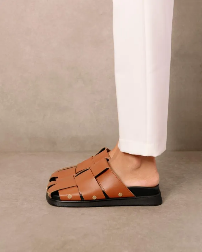 ALOHAS Clogs Women Stuart 8211 Brown Leather Mules