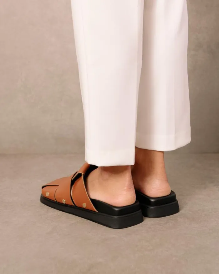 ALOHAS Clogs Women Stuart 8211 Brown Leather Mules