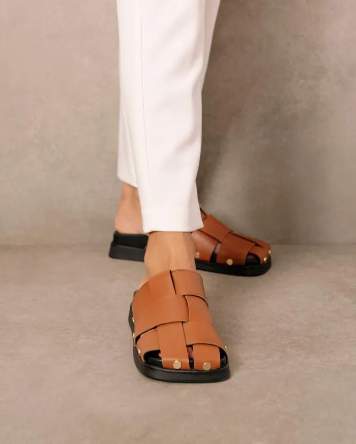 ALOHAS Clogs Women Stuart 8211 Brown Leather Mules