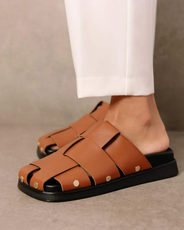 ALOHAS Clogs Women Stuart 8211 Brown Leather Mules