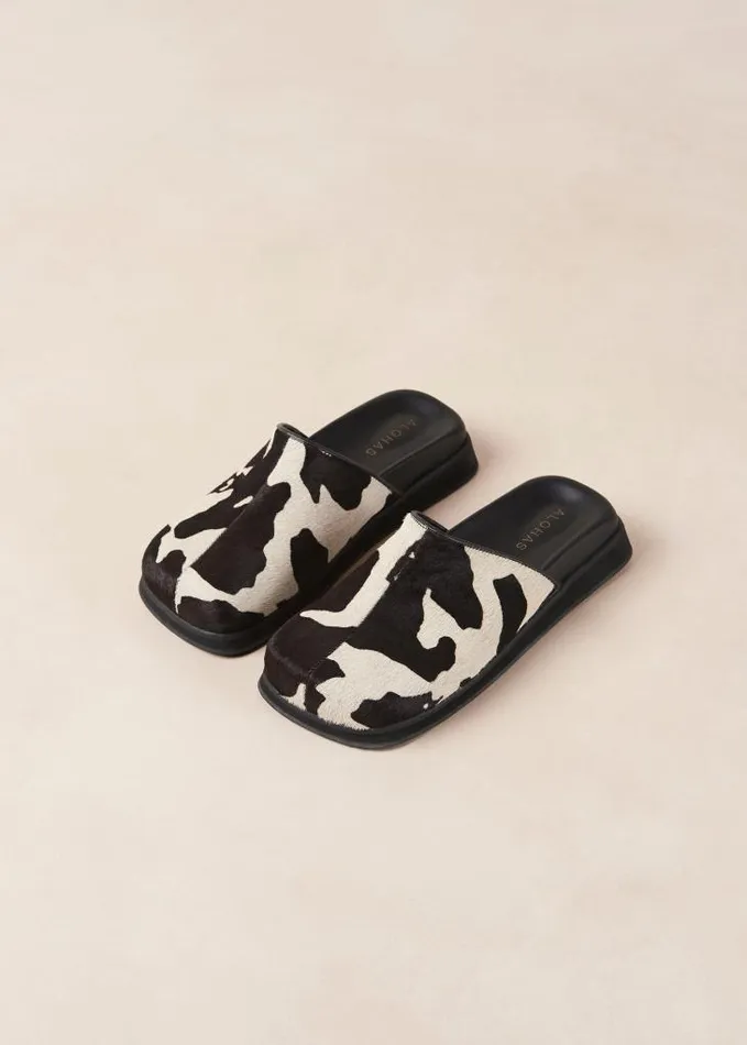 ALOHAS Clogs Women Whiz 8211 Cow Print Leather Mules