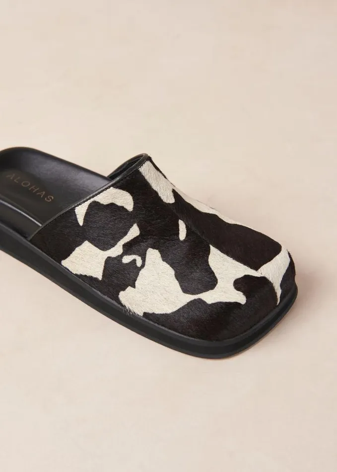 ALOHAS Clogs Women Whiz 8211 Cow Print Leather Mules