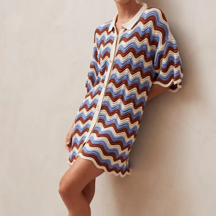 ALOHAS Dresses Women Palermo 8211 Blue and Brown Multicolor Knit Dress
