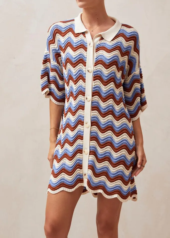 ALOHAS Dresses Women Palermo 8211 Blue and Brown Multicolor Knit Dress