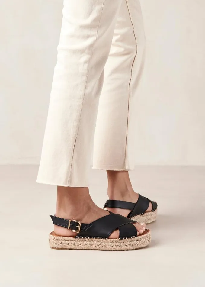 ALOHAS Espadrilles Women Crossed 8211 Black Vegan Leather Espadrilles