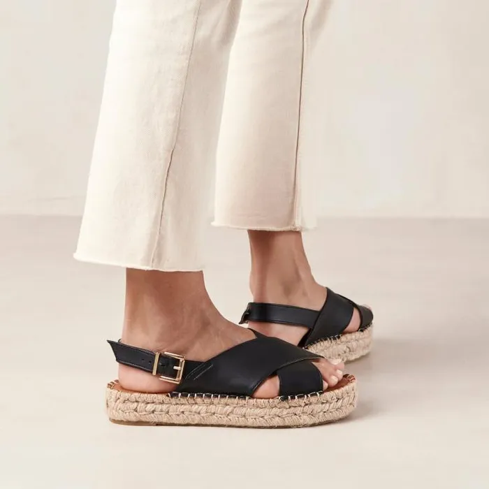 ALOHAS Espadrilles Women Crossed 8211 Black Vegan Leather Espadrilles
