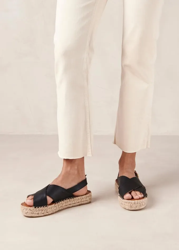 ALOHAS Espadrilles Women Crossed 8211 Black Vegan Leather Espadrilles