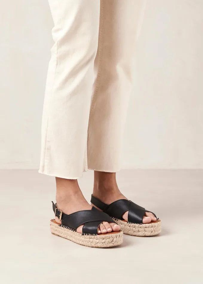 ALOHAS Espadrilles Women Crossed 8211 Black Vegan Leather Espadrilles