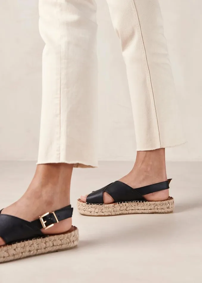 ALOHAS Espadrilles Women Crossed 8211 Black Vegan Leather Espadrilles