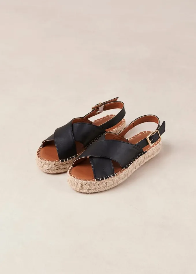 ALOHAS Espadrilles Women Crossed 8211 Black Vegan Leather Espadrilles