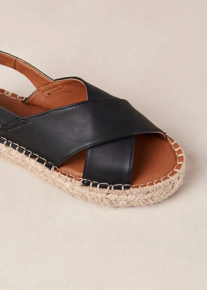 ALOHAS Espadrilles Women Crossed 8211 Black Vegan Leather Espadrilles