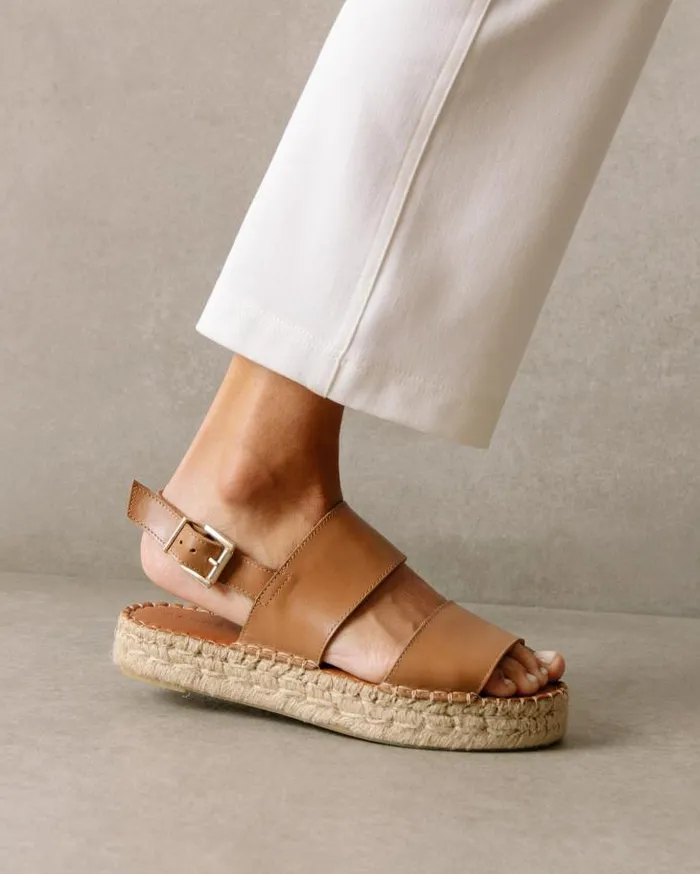 ALOHAS Espadrilles Women Double Strap 8211 Brown Leather Espadrilles