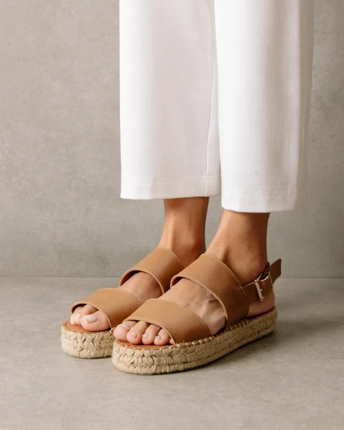 ALOHAS Espadrilles Women Double Strap 8211 Brown Leather Espadrilles