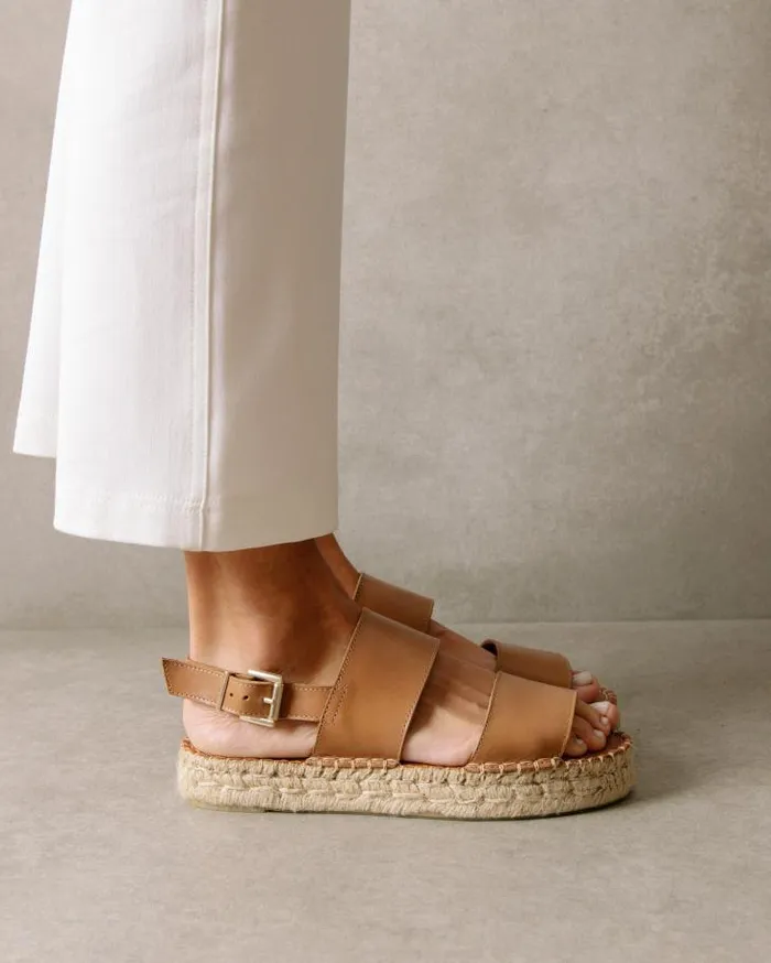 ALOHAS Espadrilles Women Double Strap 8211 Brown Leather Espadrilles