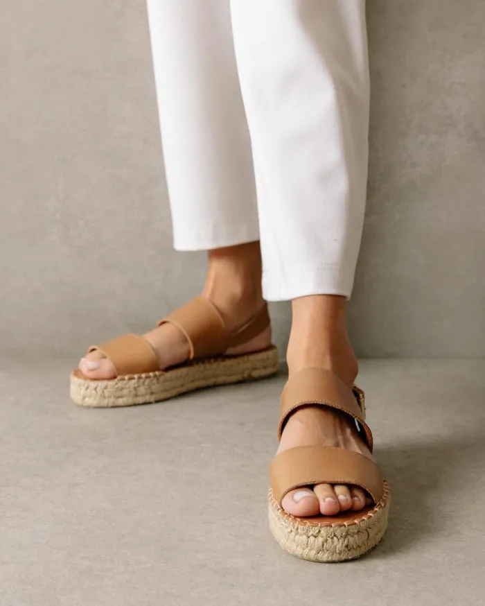 ALOHAS Espadrilles Women Double Strap 8211 Brown Leather Espadrilles