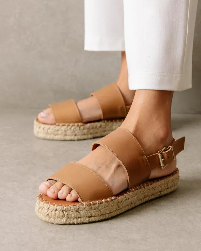 ALOHAS Espadrilles Women Double Strap 8211 Brown Leather Espadrilles