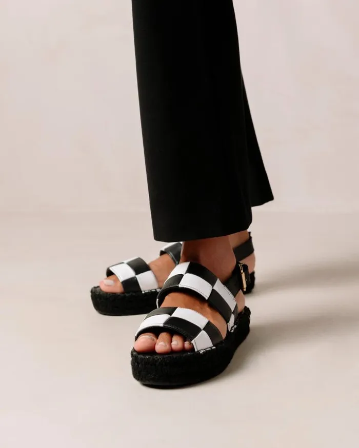 ALOHAS Espadrilles Women Double Strap Scacchi 8211 Black And White Leather Sandals
