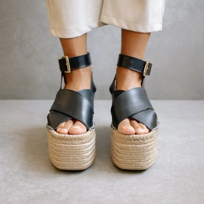 ALOHAS Espadrilles Women Willow 8211 Black Leather Espadrilles
