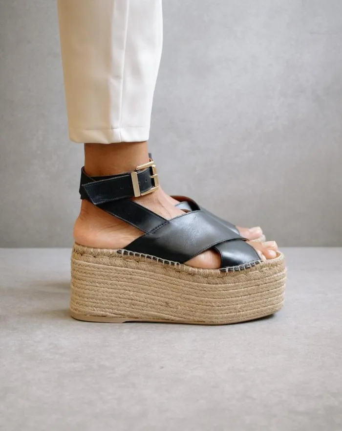 ALOHAS Espadrilles Women Willow 8211 Black Leather Espadrilles