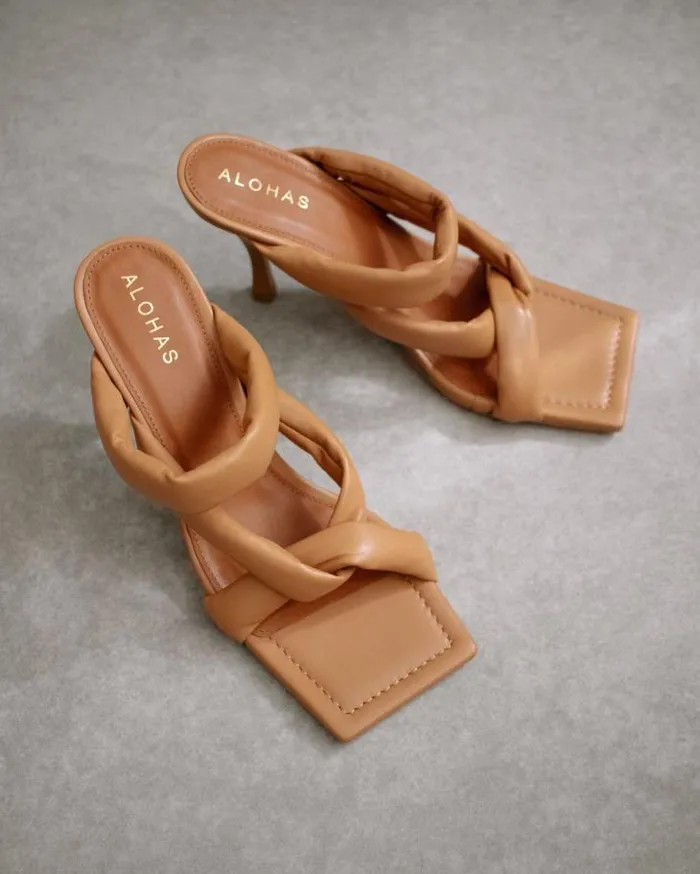 ALOHAS Heels Women Amaretto 8211 Brown Leather Sandals