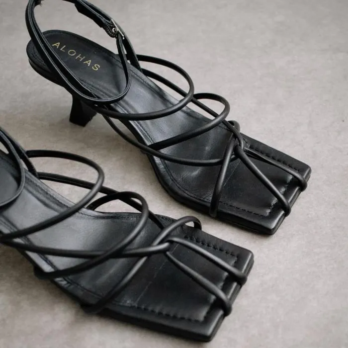 ALOHAS Heels Women Ginza 8211 Black Leather Sandals