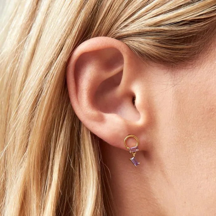 ALOHAS Jewelry Women Fountain 8211 Gold And Purple Crystal Earrings