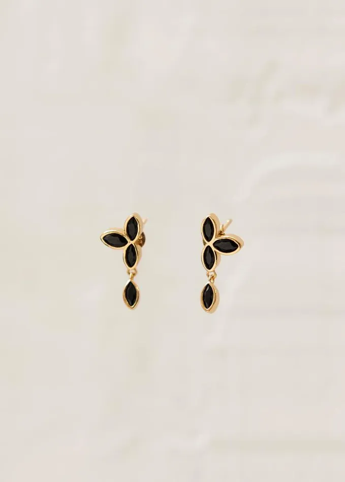 ALOHAS Jewelry Women Sunflower 8211 Black Crystals Gold Earrings