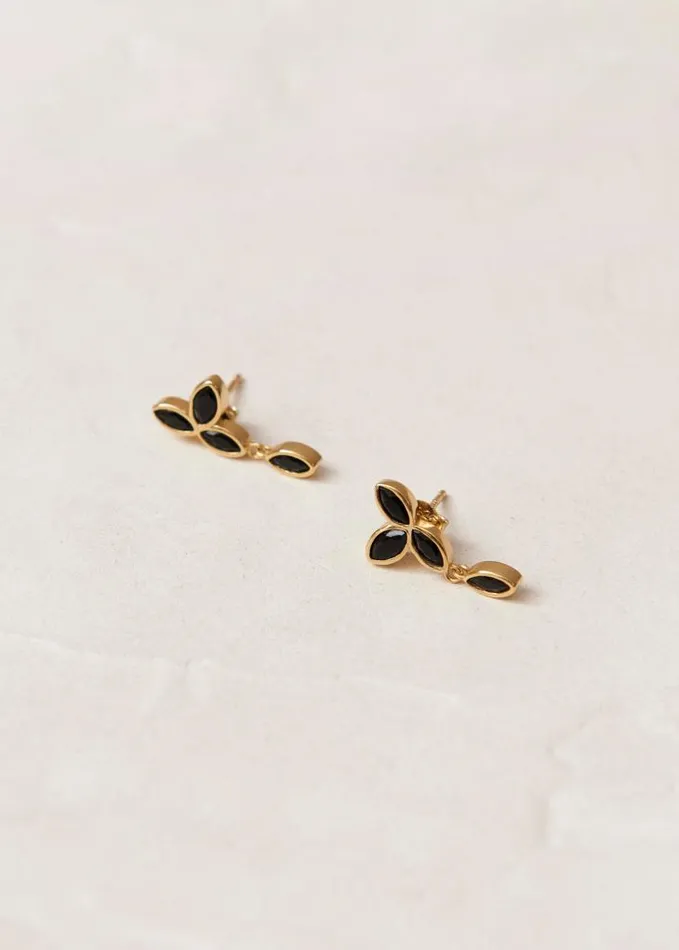 ALOHAS Jewelry Women Sunflower 8211 Black Crystals Gold Earrings
