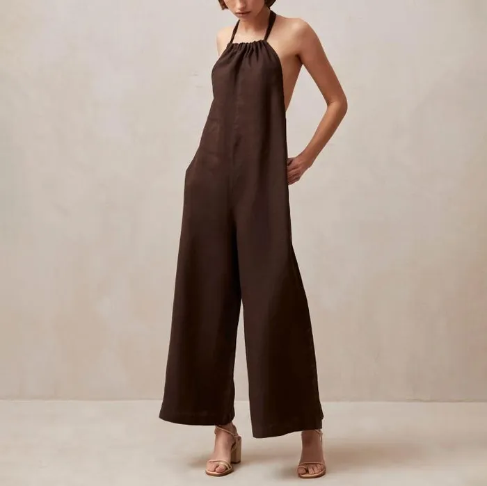 ALOHAS Jumpsuits Women Yona 8211 Brown Linen Jumpsuit