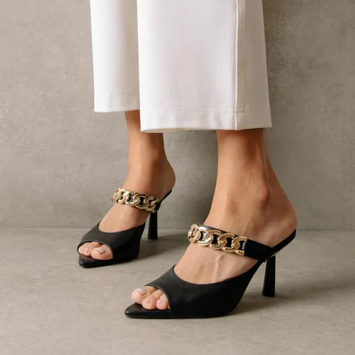 ALOHAS Mules Women Daisy 8211 Black Leather Mules