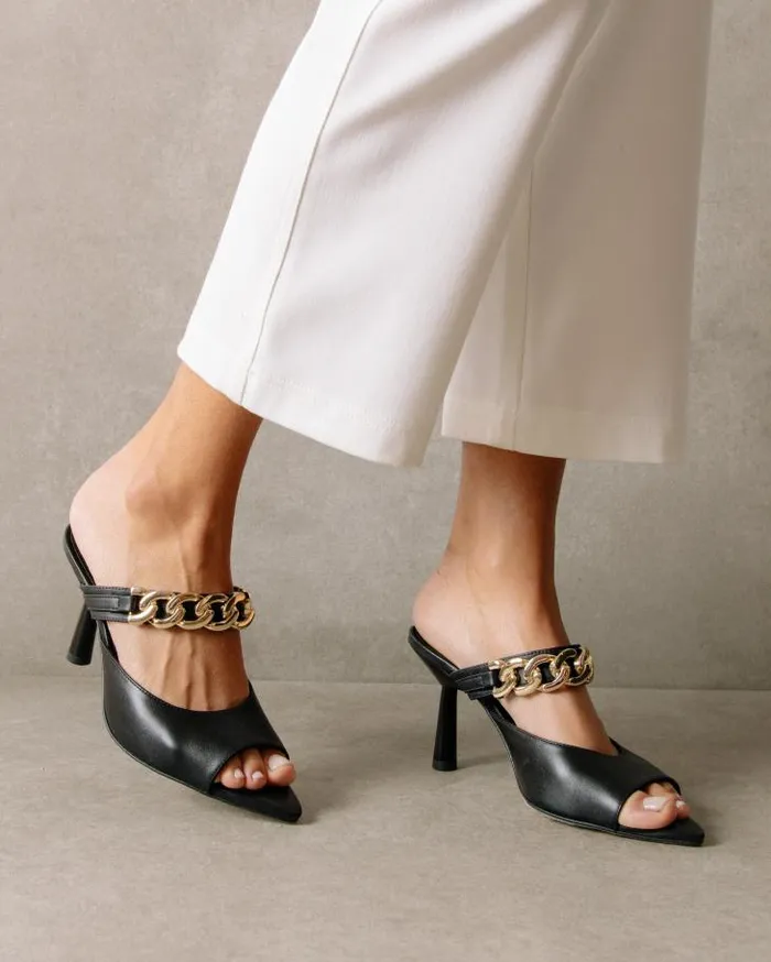 ALOHAS Mules Women Daisy 8211 Black Leather Mules