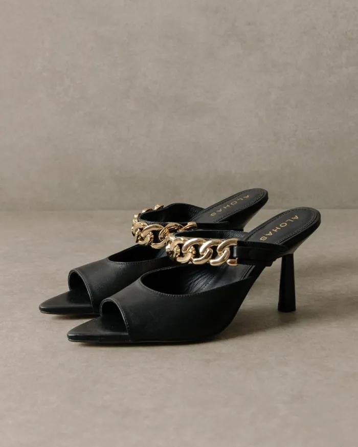 ALOHAS Mules Women Daisy 8211 Black Leather Mules