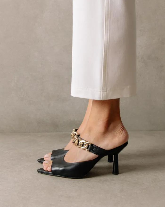 ALOHAS Mules Women Daisy 8211 Black Leather Mules