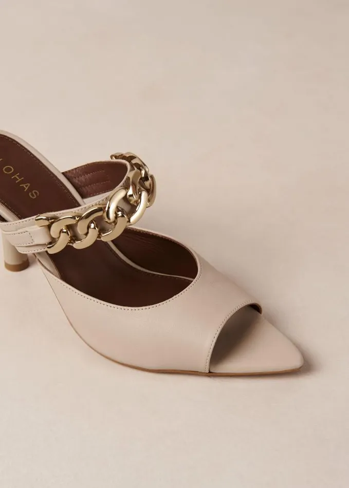 ALOHAS Mules Women Daisy 8211 White Leather Mules