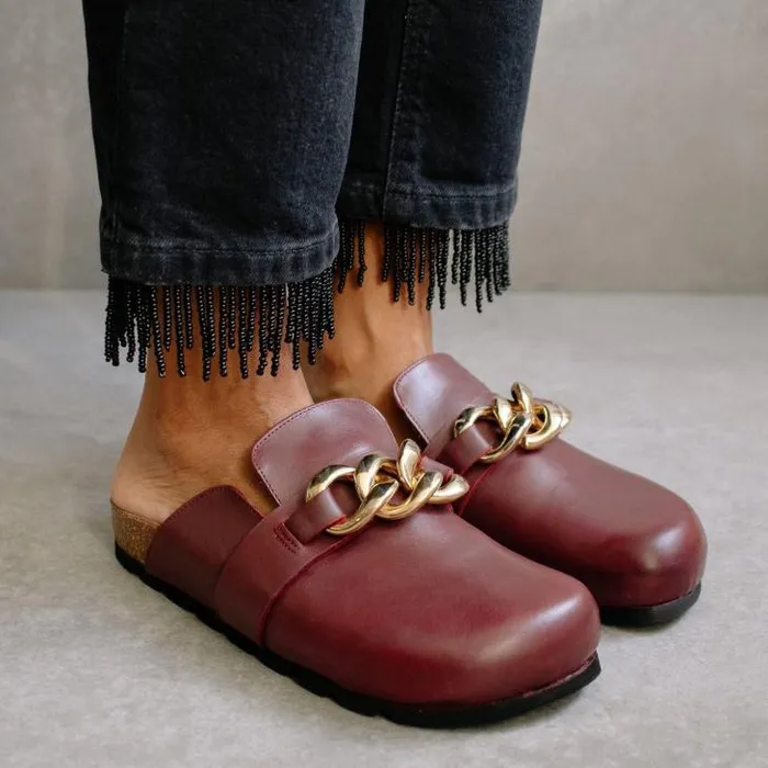 ALOHAS Mules Women Fireside Chain 8211 Red Leather Clogs
