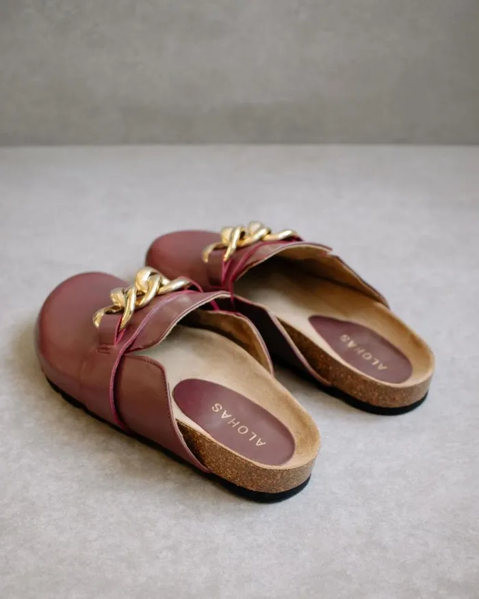 ALOHAS Mules Women Fireside Chain 8211 Red Leather Clogs