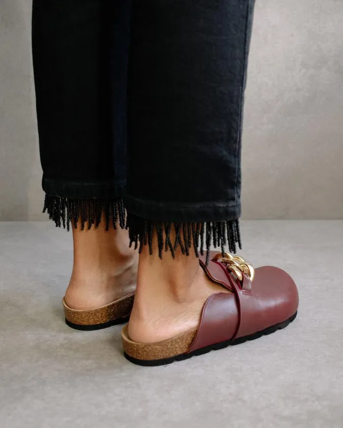 ALOHAS Mules Women Fireside Chain 8211 Red Leather Clogs