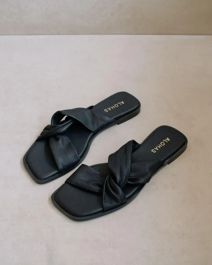 ALOHAS Mules Women Nomad 8211 Black Leather Sandals