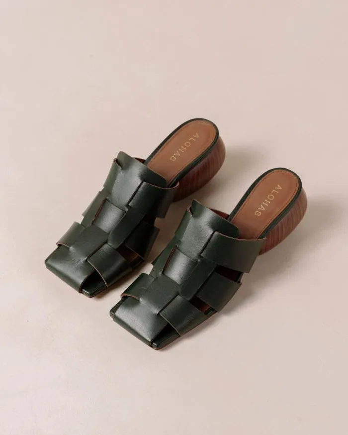 ALOHAS Mules Women Ruby 8211 Green Woven Leather Mules