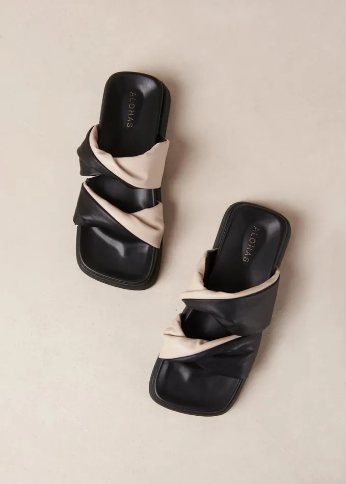 ALOHAS Mules Women Shaka Bicolor 8211 Black And White Leather Sandals