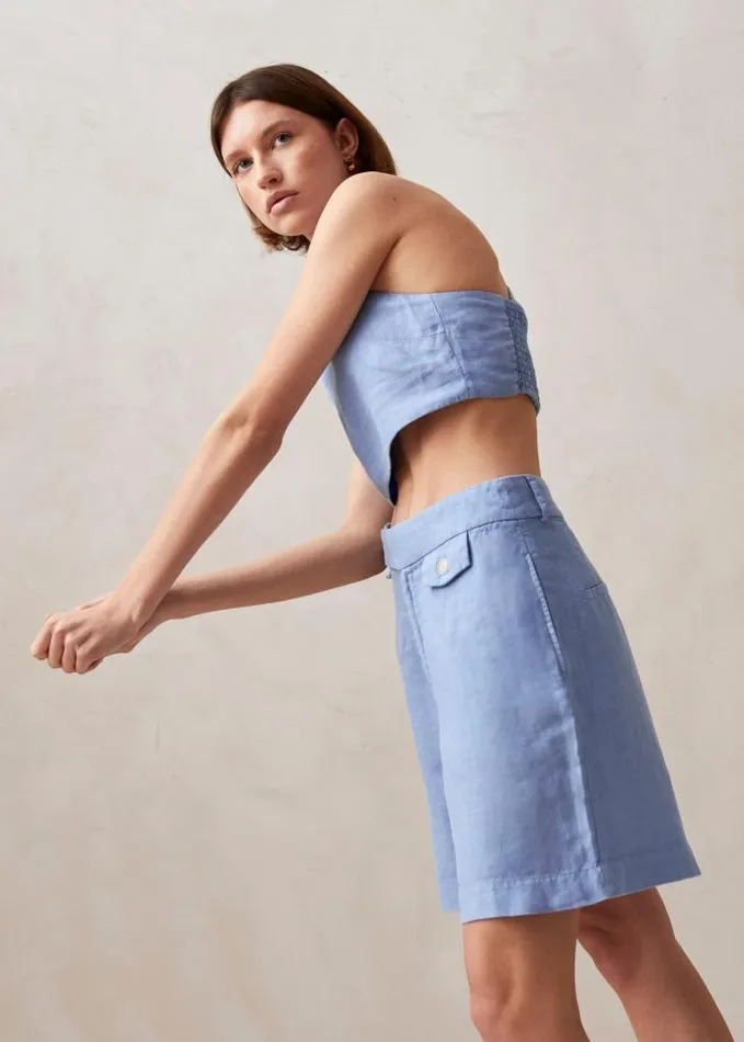ALOHAS Pants Women Boa 8211 Blue Linen Shorts