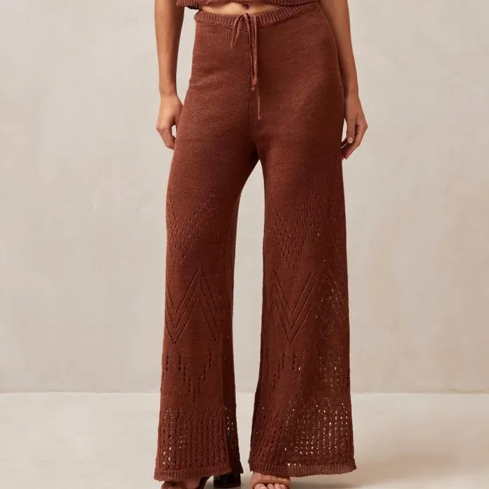 ALOHAS Pants Women Capri 8211 Brown Crochet Pants