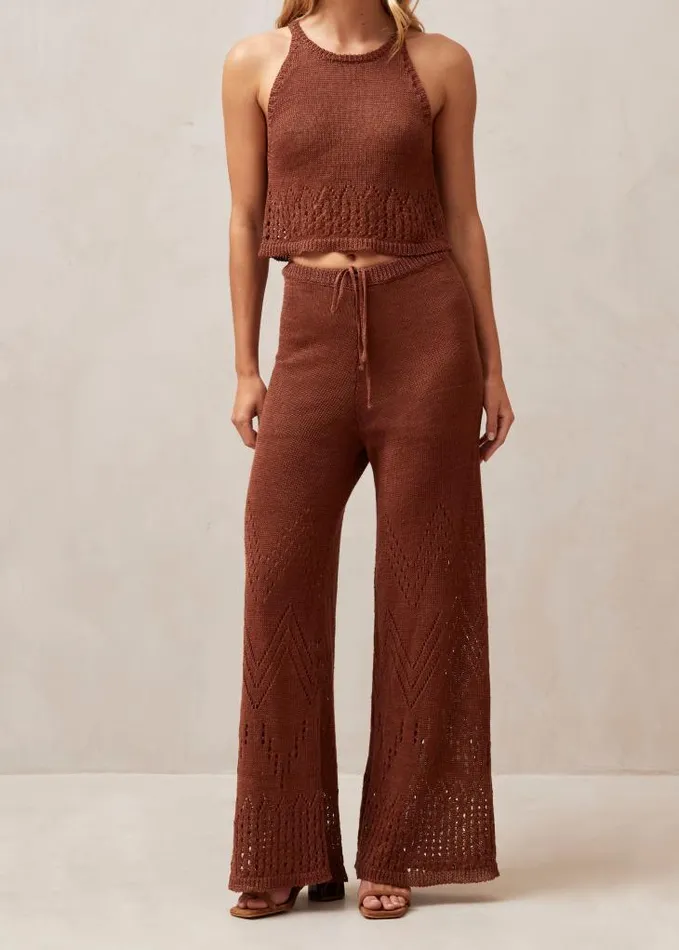 ALOHAS Pants Women Capri 8211 Brown Crochet Pants