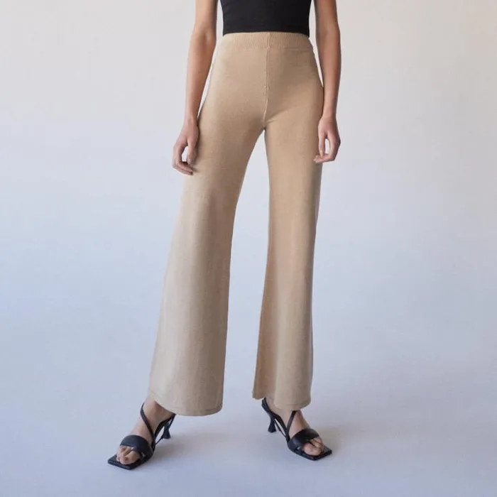 ALOHAS Pants Women Easy Wide 8211 Beige Knit Pants