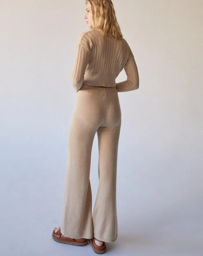 ALOHAS Pants Women Easy Wide 8211 Beige Knit Pants