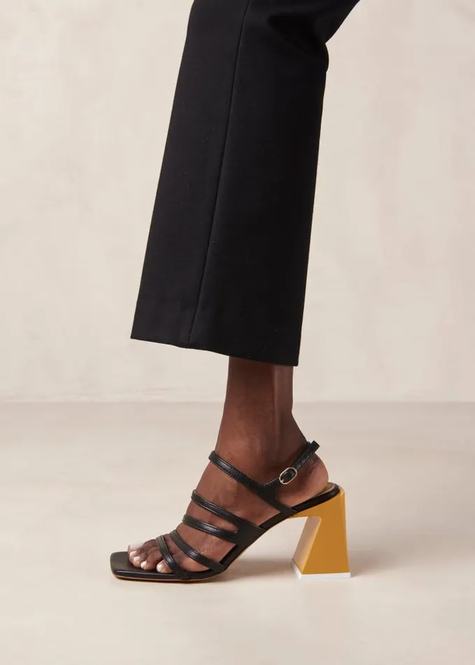 ALOHAS Sandals Women Aubrey 8211 Black And Yellow Leather Sandals